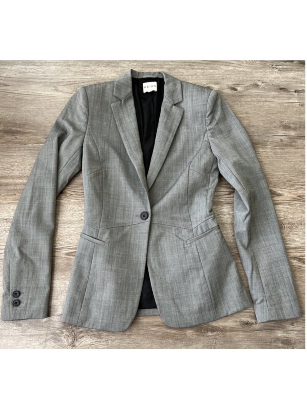 Reiss Floren Row Blazer Womens 0 Gray Regular Fit Stretch Wool One Button